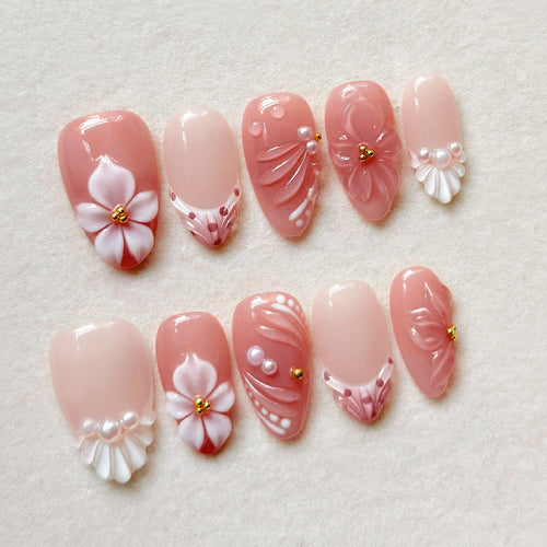 Decorative Floral-Themed Press-On Nails Bowlift