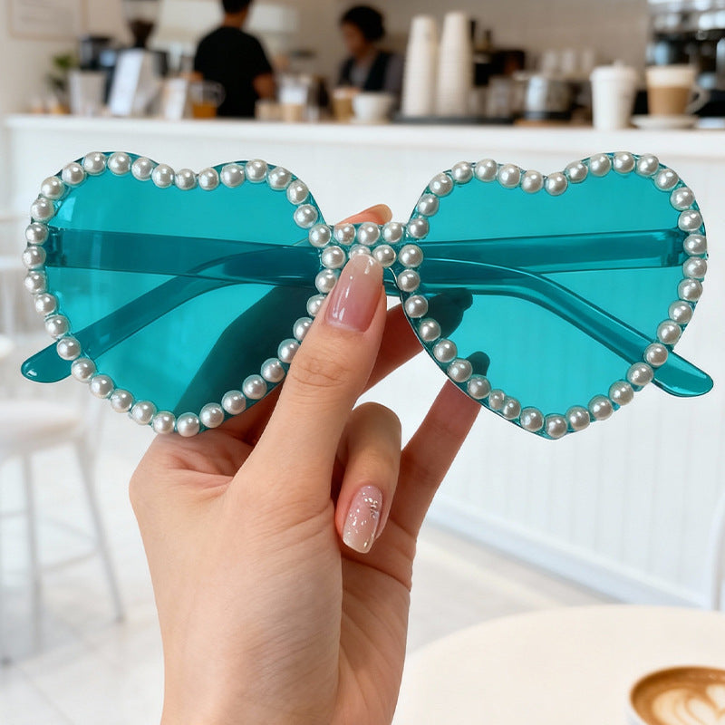 Heart-Shaped Pearl-Accent Sunglasses Bowlift