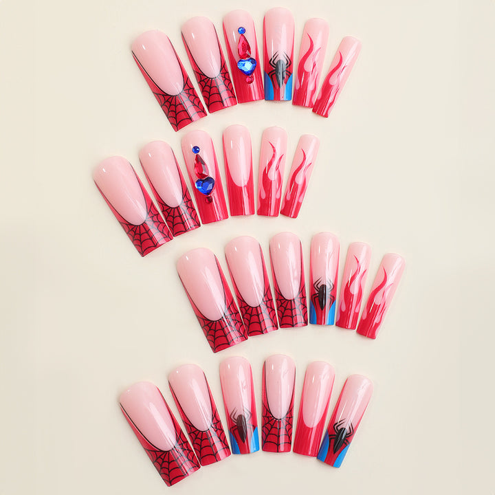 Artistic Press-On Nail Set with Spider-Man Theme Bowlift