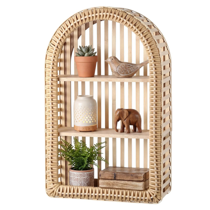 Round Wall Shelf Made of Natural Rattan Bowlift