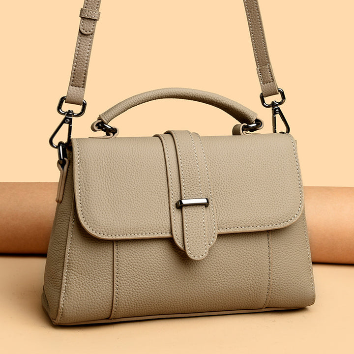 Elegant Leather Top Handle Handbag Bowlift