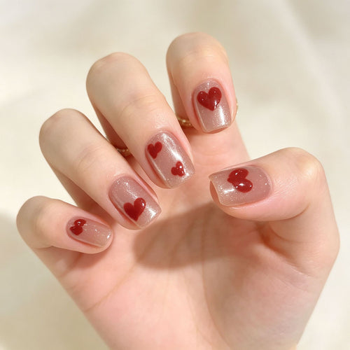 Heart-Themed Press-On Nail Design Bowlift