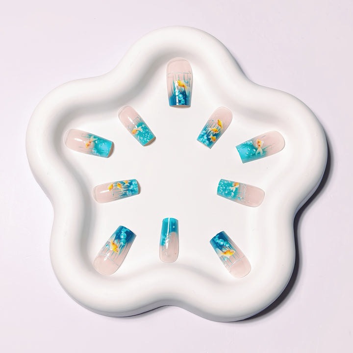 Creative art nails with maritime goldfish design Bowlift