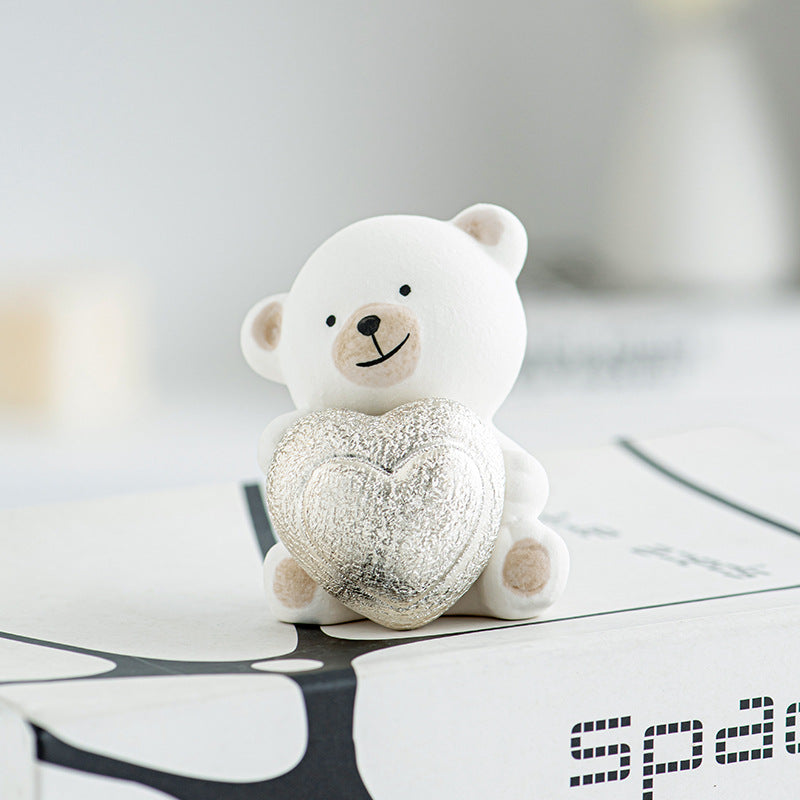 Kawaii Bear Figurine with Heart Bowlift