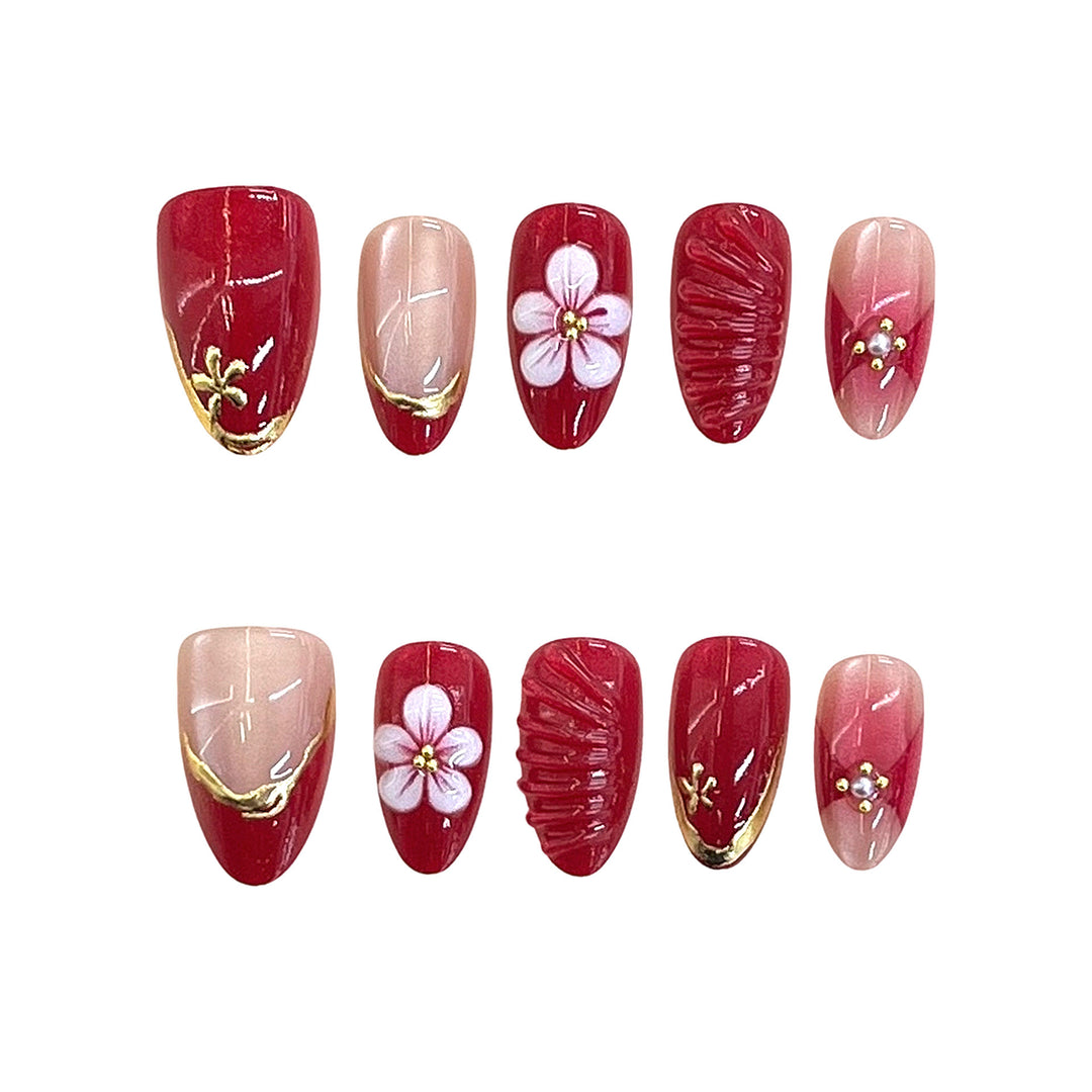 Artistic Cherry Blossom Design Press-On Nails Bowlift