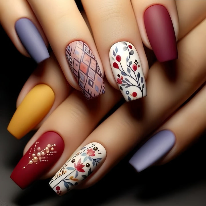 Artificial Nails Set with Floral and Geometric Patterns Bowlift
