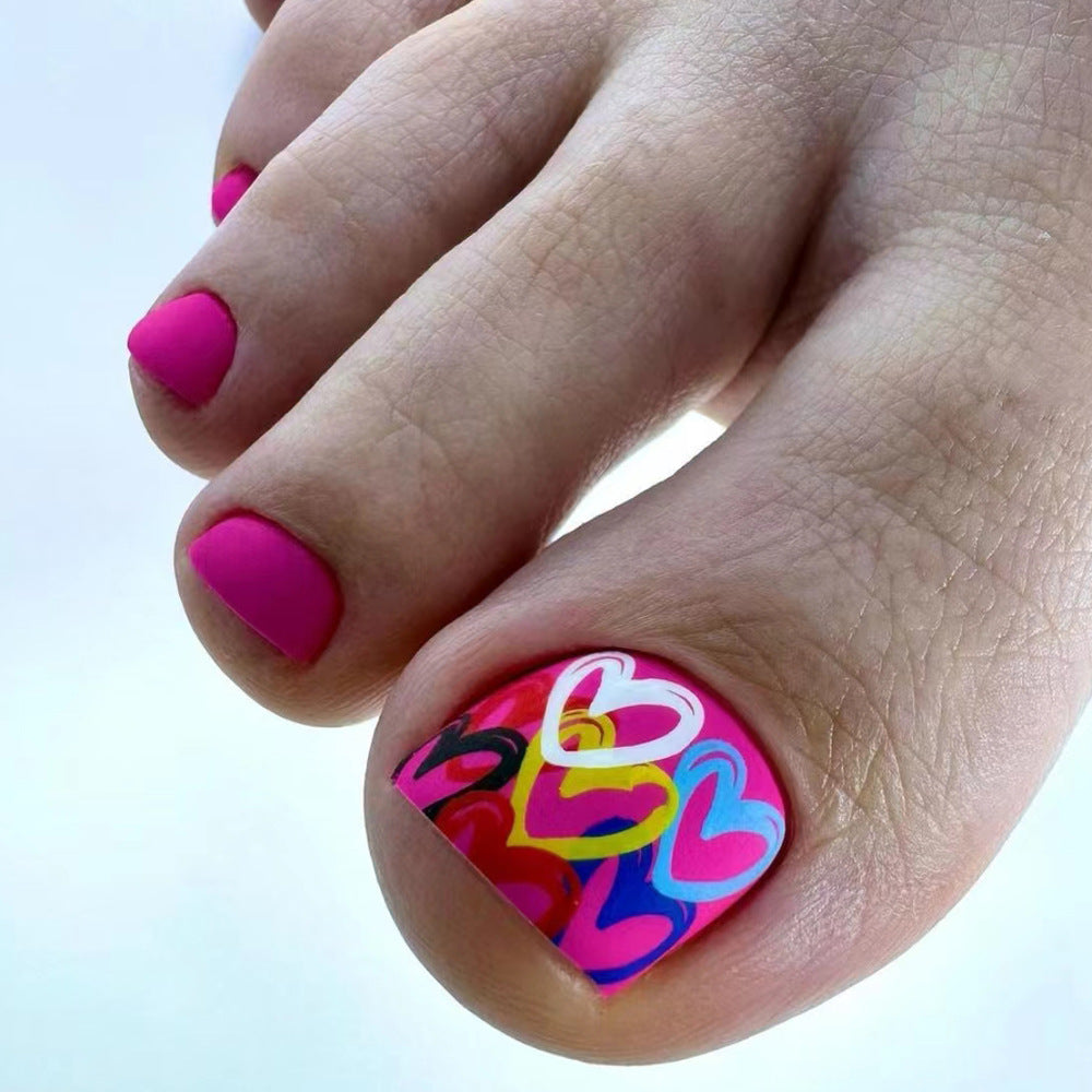 Artistic Heart-Designed Press-On Toenails Bowlift