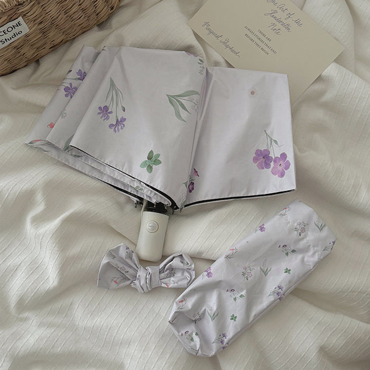 Ladies Folding Umbrella with Elegant Flower Design Bowlift