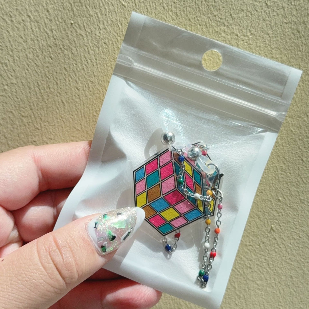 Colorful Rubik's Cube Dangle Earrings Bowlift
