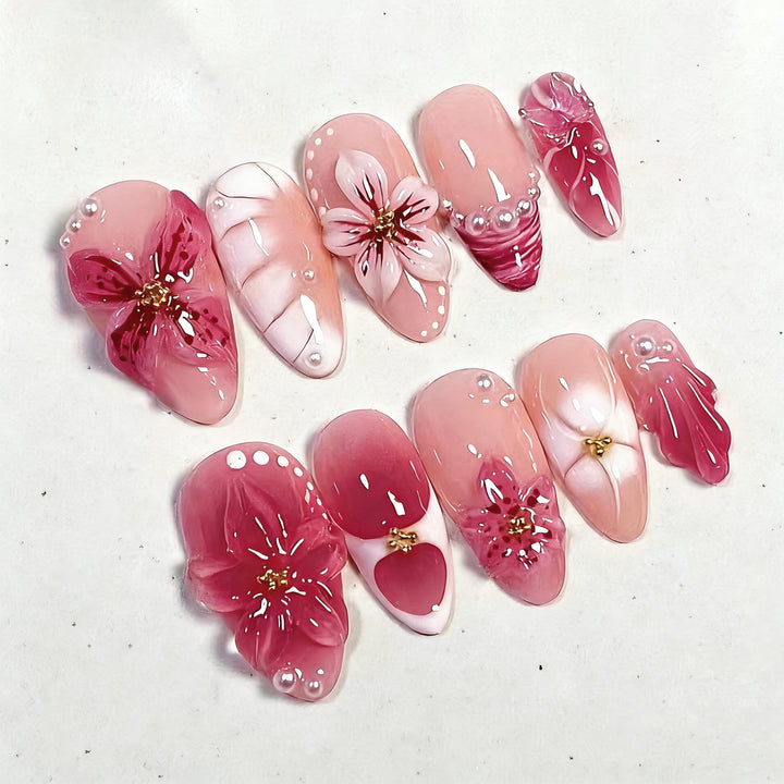 Elegant artificial nails with floral designs Bowlift