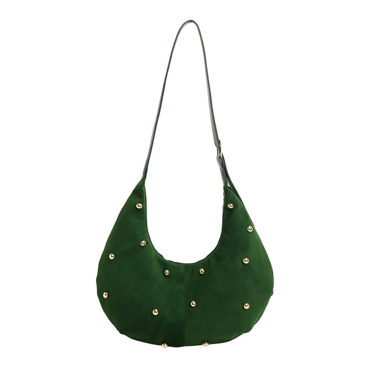 WoTextured Suede Hobo Bag with Decorative Studs Bowlift