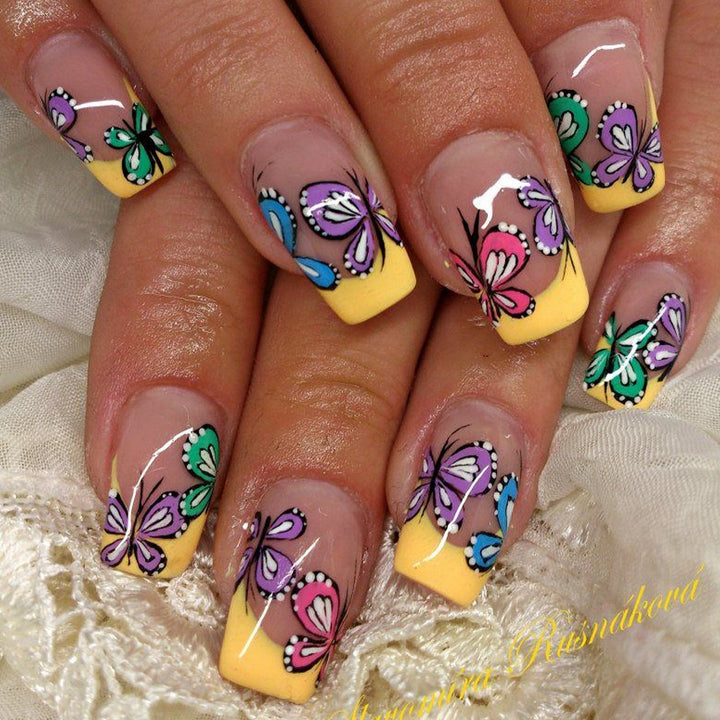 Colorful artificial nails with butterfly design Bowlift