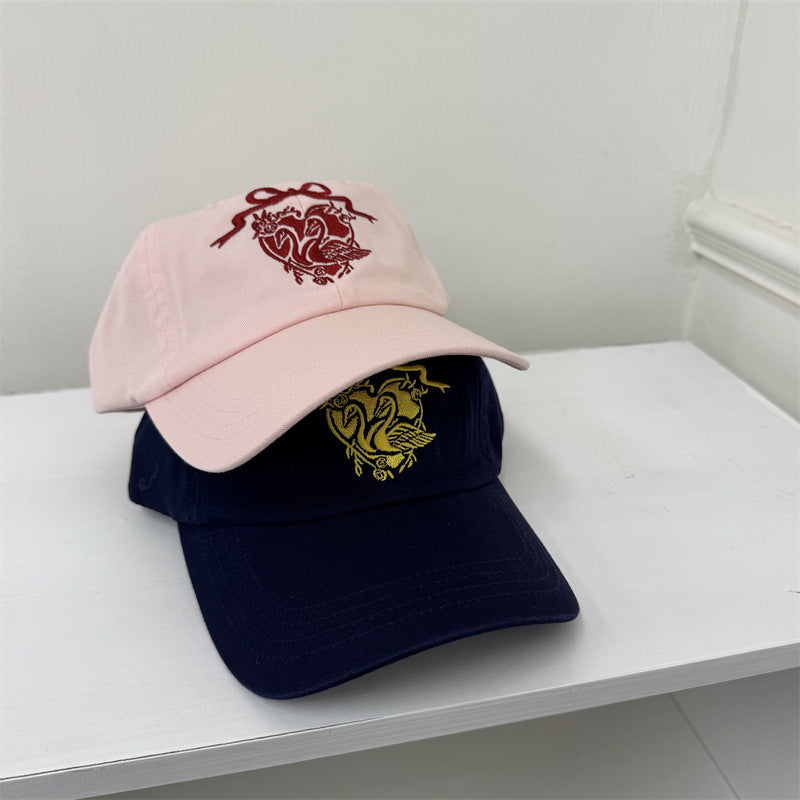 Women's Embroidered Swan-Themed Baseball Cap Bowlift