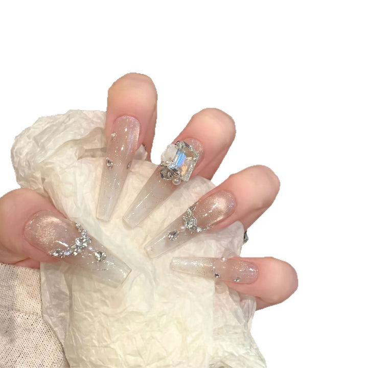 Elegant Rhinestone-Embellished Press-On Nail Set Bowlift