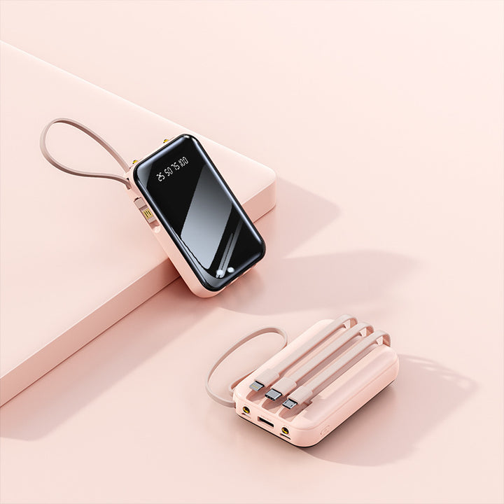 Portable power bank with integrated cable management and digital charge level display Bowlift