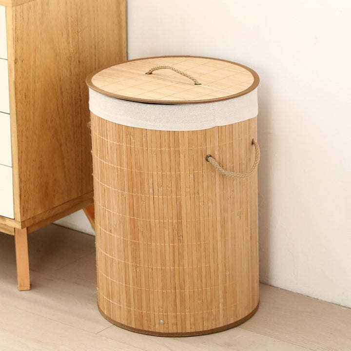 Elegant Laundry Basket Made of Bamboo with Practical Lid Bowlift