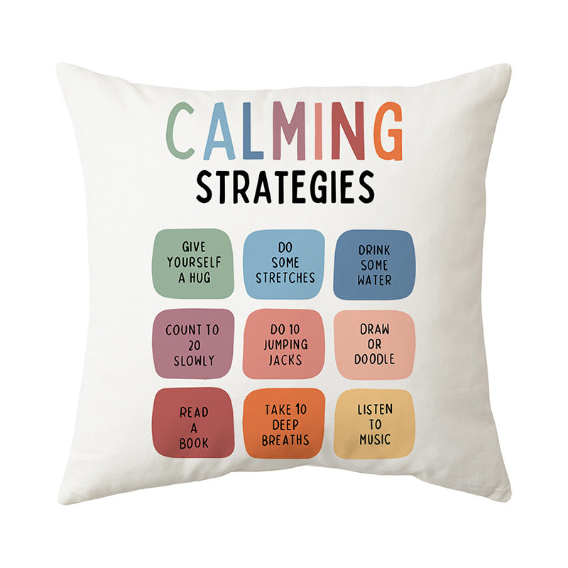 Inspirational Printed Cotton-Linen Square Throw Pillow Cover with Calming Tips