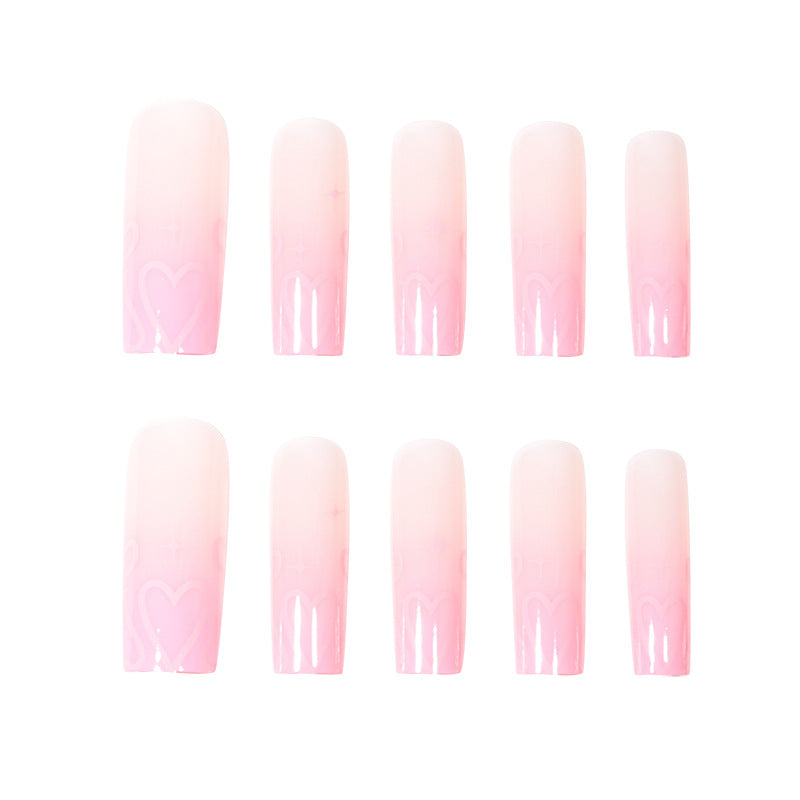Heart-Design Long Press-On Nails Bowlift