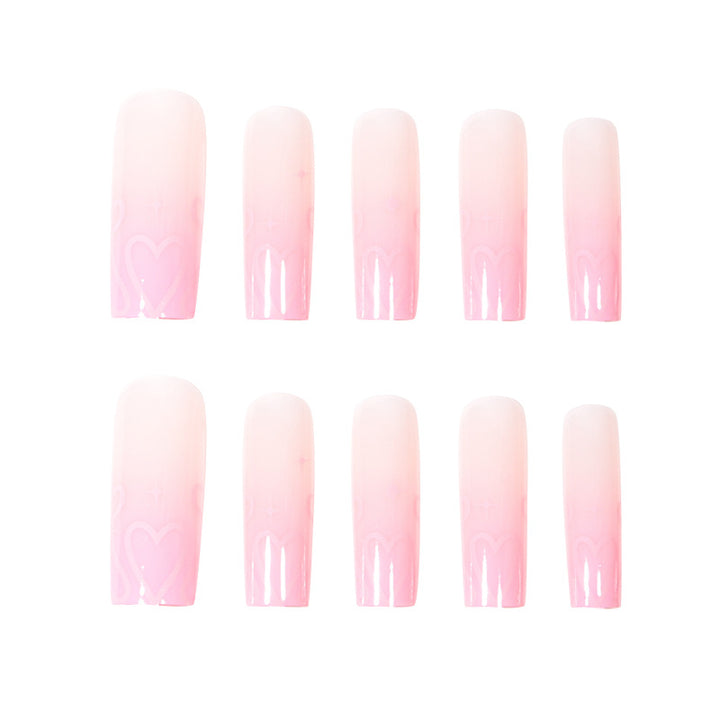 Heart-Design Long Press-On Nails Bowlift