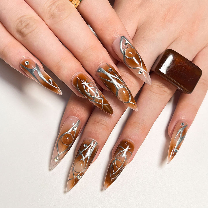 Artificial nail extensions with glamorous design Bowlift