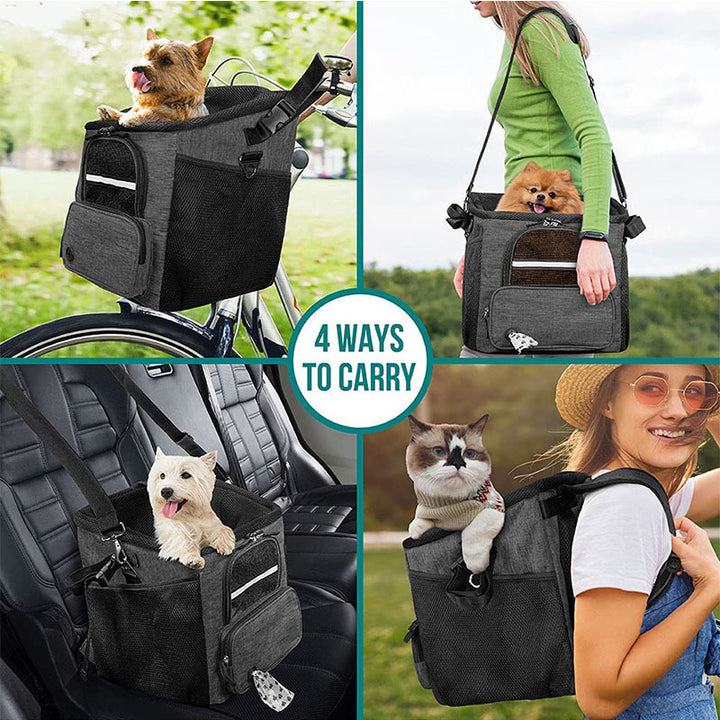 front-opening small dog and cat carrier backpack with breathable mesh top, padded straps and secure interior leash Bowlift