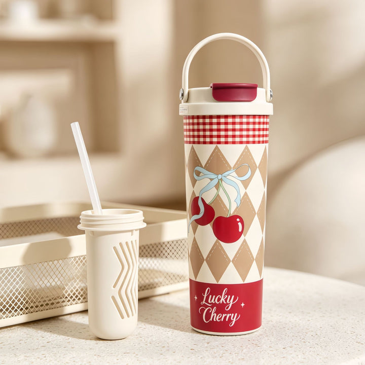 Insulated drinking bottle with integrated straw Bowlift