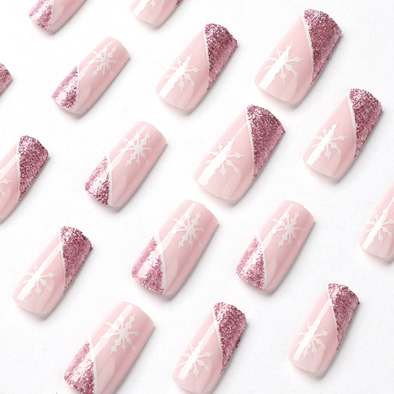 Artful Nail Extensions with Festive Glitter and Snowflake Design Bowlift