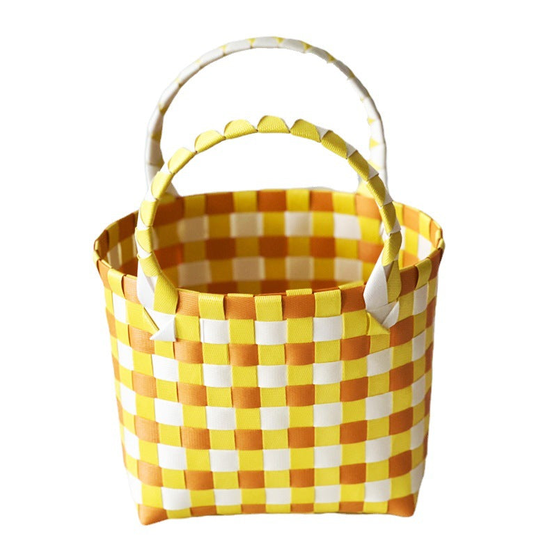 Handmade Basket Bag In Checked Design Bowlift