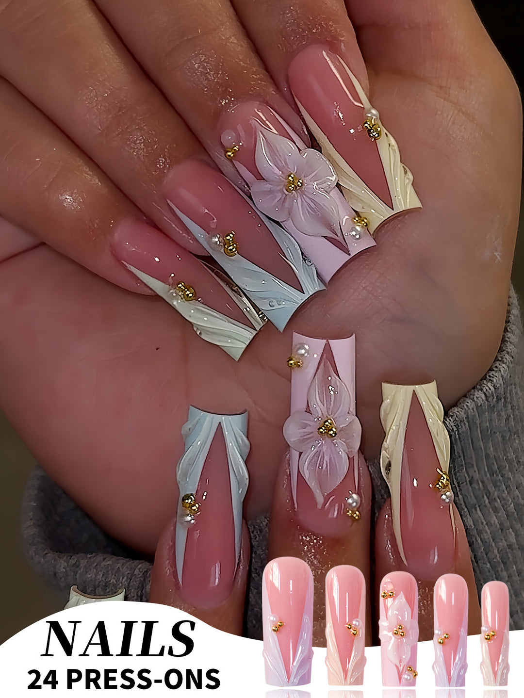 Floral Design Press-On Nails Bowlift