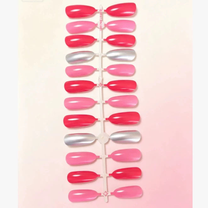 Artistic Almond-Shaped Press-On Nails Set with Metallic Accents Bowlift