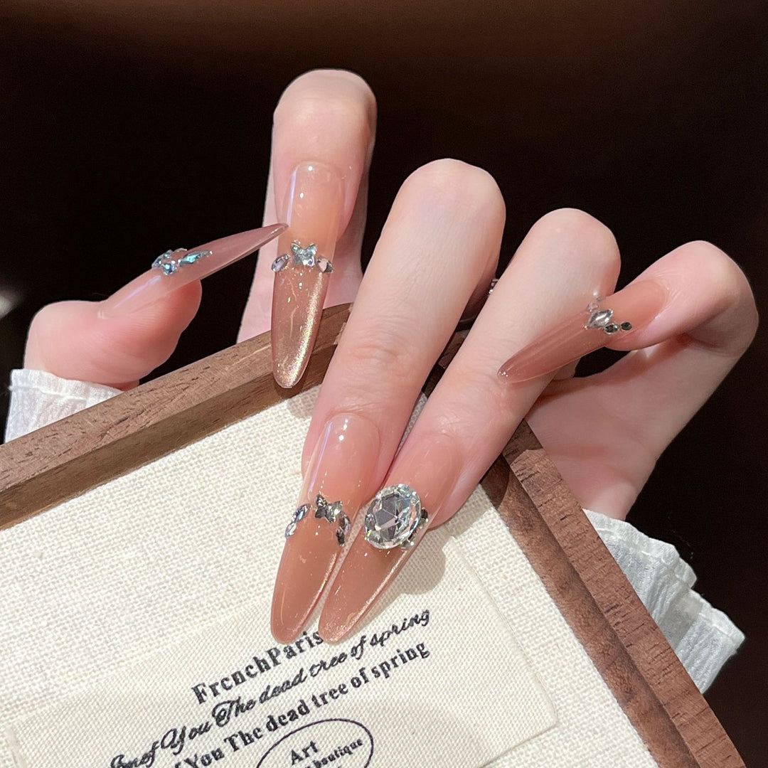 Glamorous Crystal-Studded Stiletto Press-On Nails Bowlift