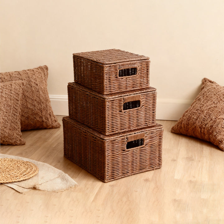 Women's storage basket made of woven material with integrated lids Bowlift