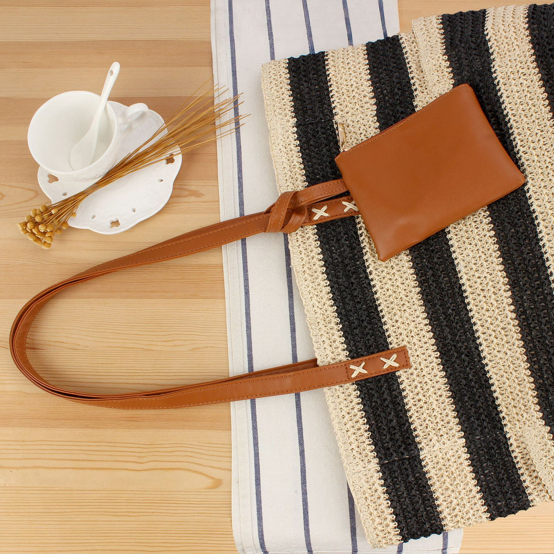 Straw bag with elegant leather handles Bowlift