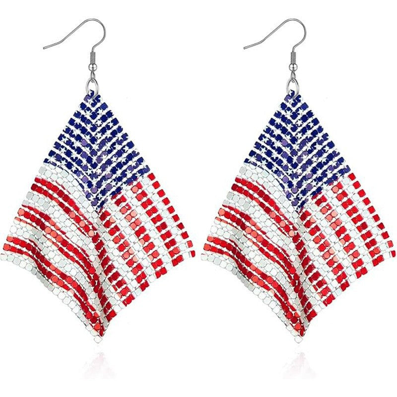 Women’s striking rhinestone earrings with flag motif United States Bowlift