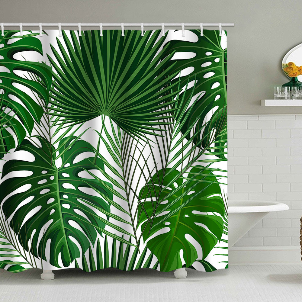 Tropical Leaf Print Shower Curtain Bowlift