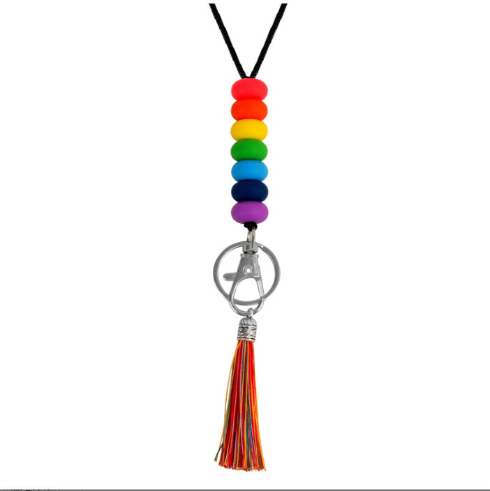 Colorful Beaded Keychain Lanyard with Tassel Bowlift