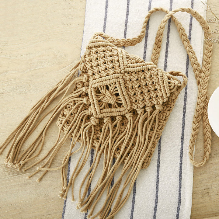 Macrame Shoulder Bag with Elegant Fringe Finish Bowlift