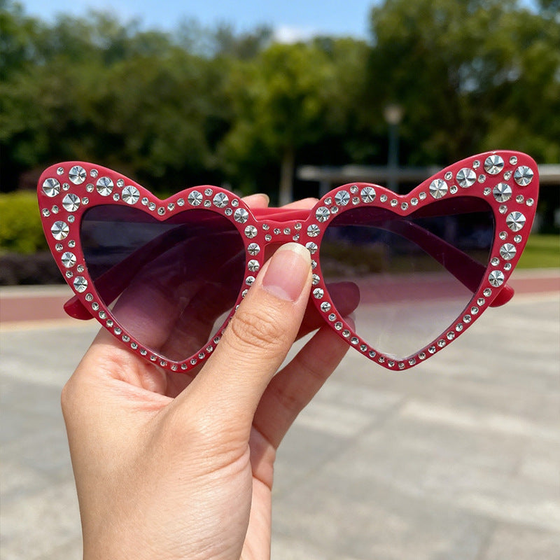 Rhinestone-Accented Heart-Shaped Sunglasses Bowlift