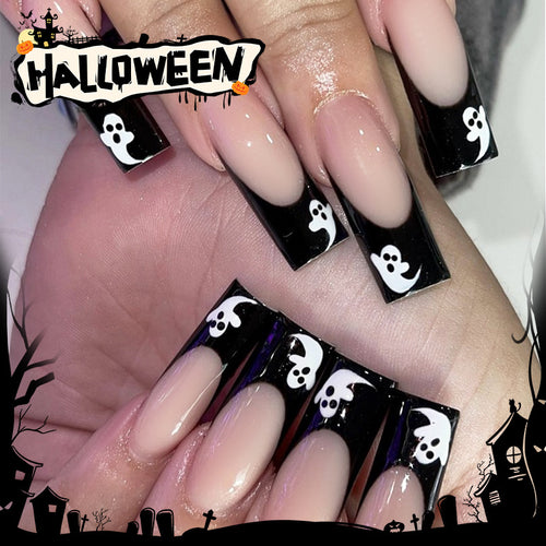 Creative Halloween Nail Art Set with Creepy Ghost Designs and Glittery Colors Bowlift