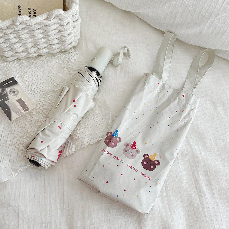 Ladies Foldable Umbrella with Playful Bear Design Bowlift