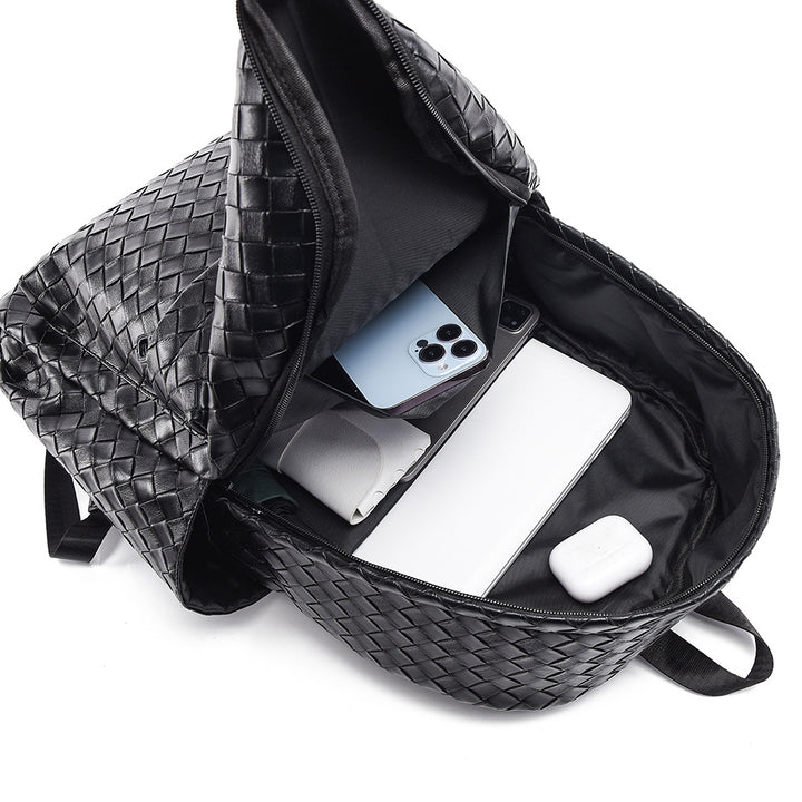 Woven Leather Casual Backpack Bowlift