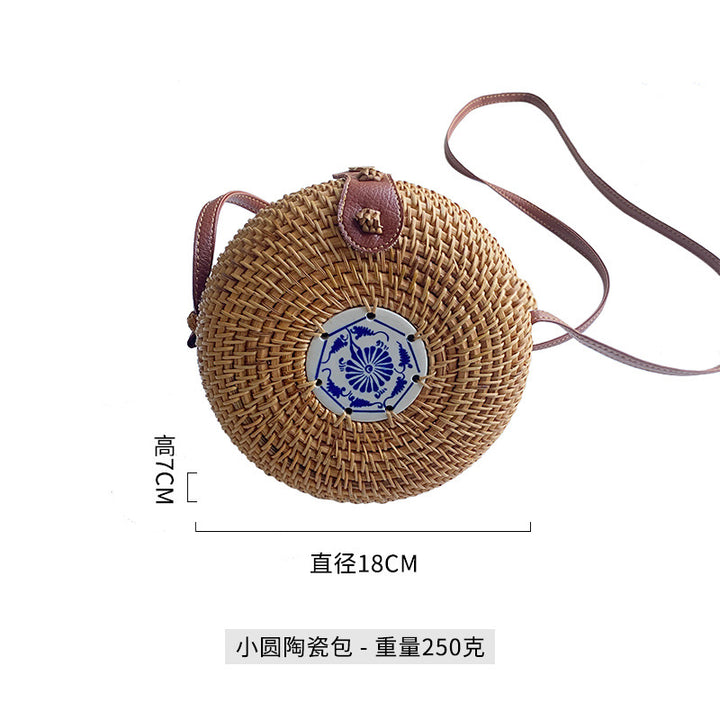 Women's round basket bag with unique ceramic detail Bowlift