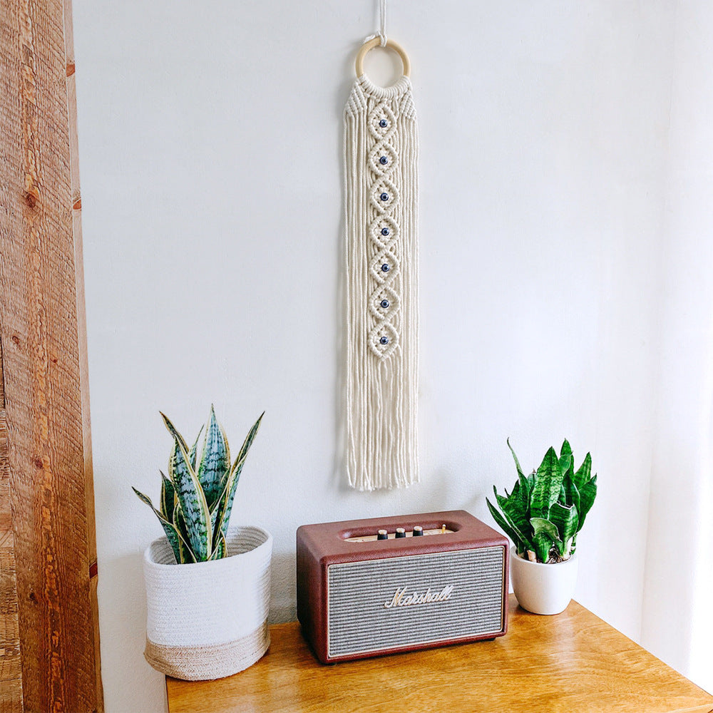 Macrame Wall Hanging with Wooden Ring and Decorative Elements