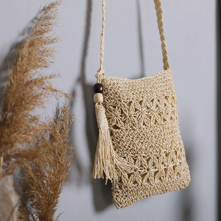 Handmade macrame shoulder bag with tassel detail Bowlift