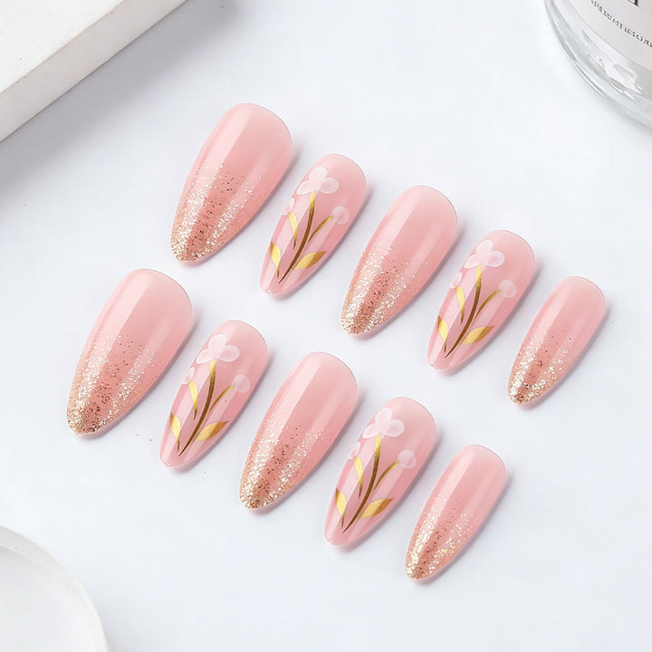 Artistic Floral Press-On Nail Set Bowlift