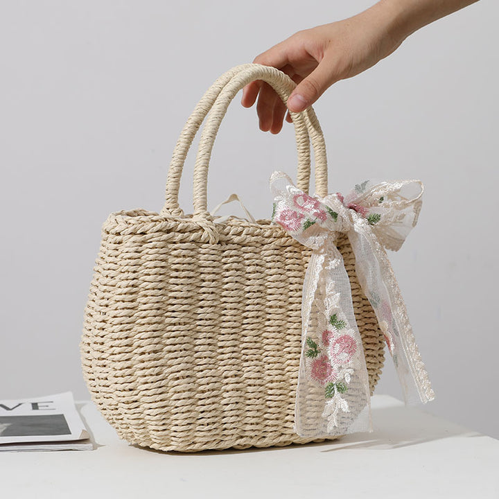 Elegant Bast bag with Floral Bow Detail Bowlift
