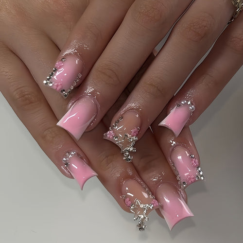 Glamorous 3D Press-On Nail Set with Star Accents Bowlift