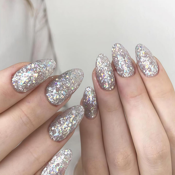 Sparkling Glittery Almond-Shape Press-On Nails Bowlift