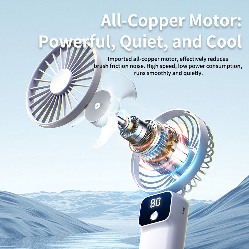 Unisex portable battery fan with digital display and integrated power bank Bowlift