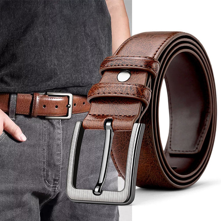 Classic Genuine Leather Dress Belt with Brushed Metal Pin Buckle Bowlift